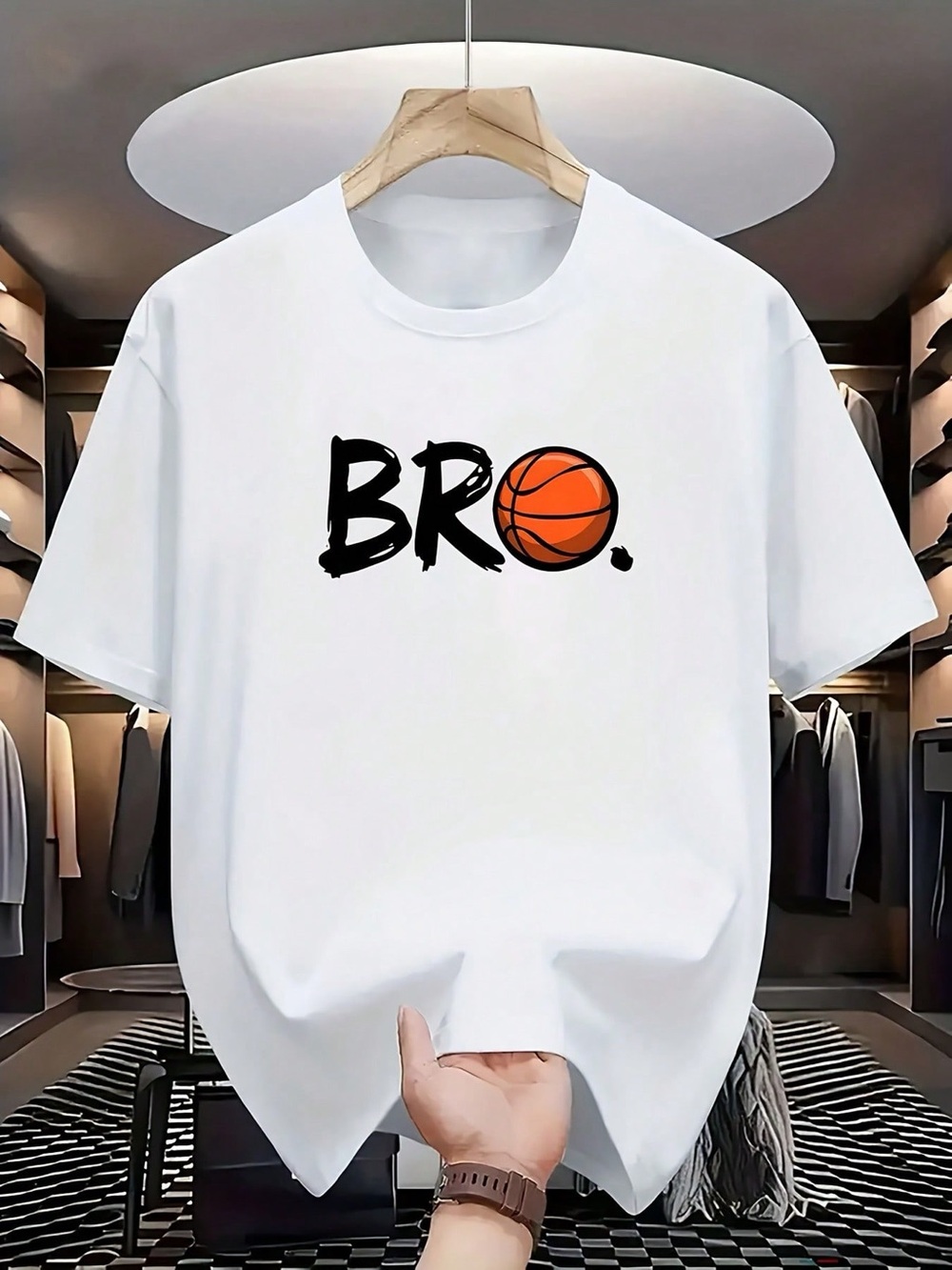 White Graphic 'BRO.' Basketball T-Shirt for Men